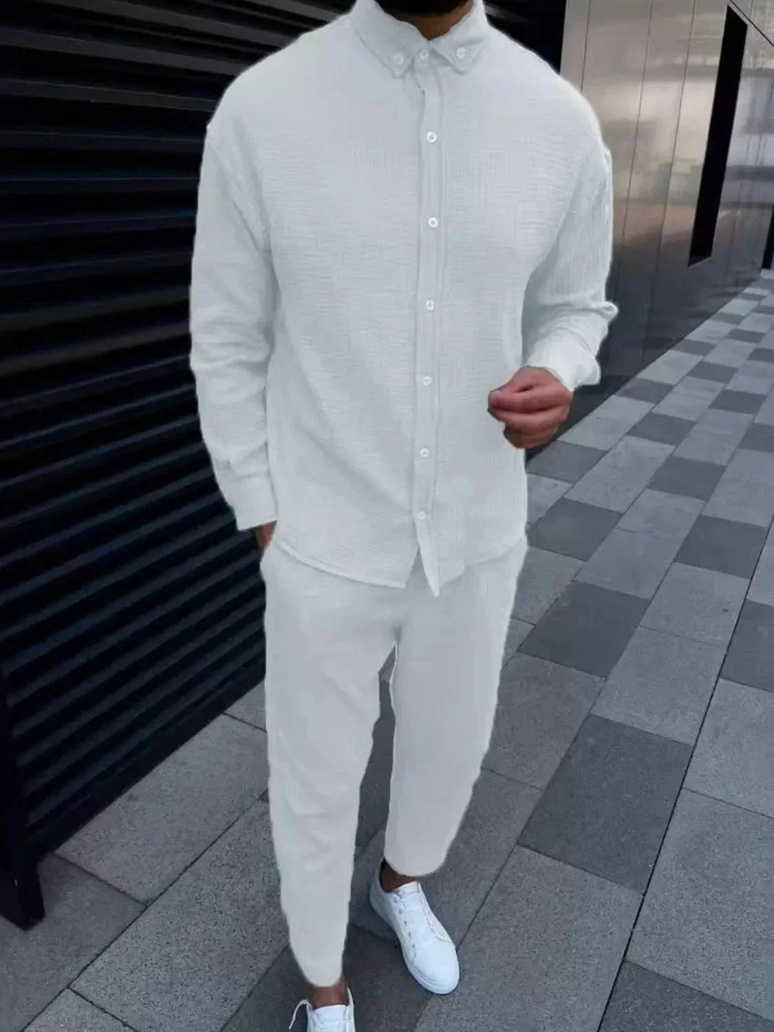 Men's Button Down Long Sleeve Shirt and Pants Set